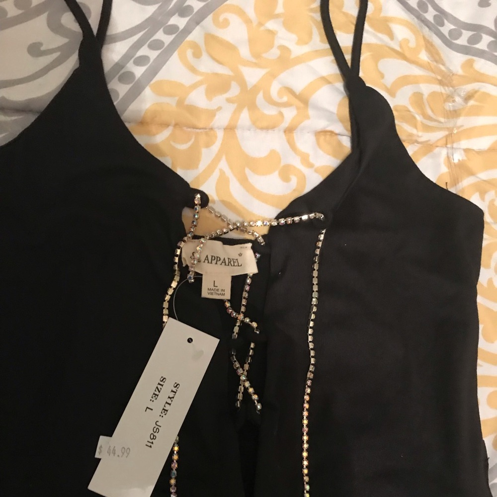 NWT”Women’s All In One Sexy Outfit” Black with lace Rhinestone Tie Up Size:Large - Picture 4 of 4